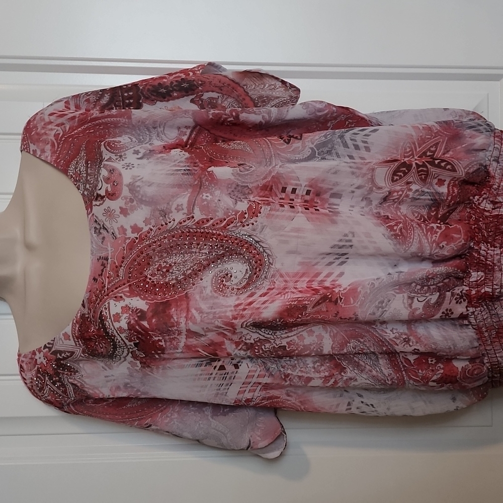 JM Collection Pink Paisley Sequined Blouse